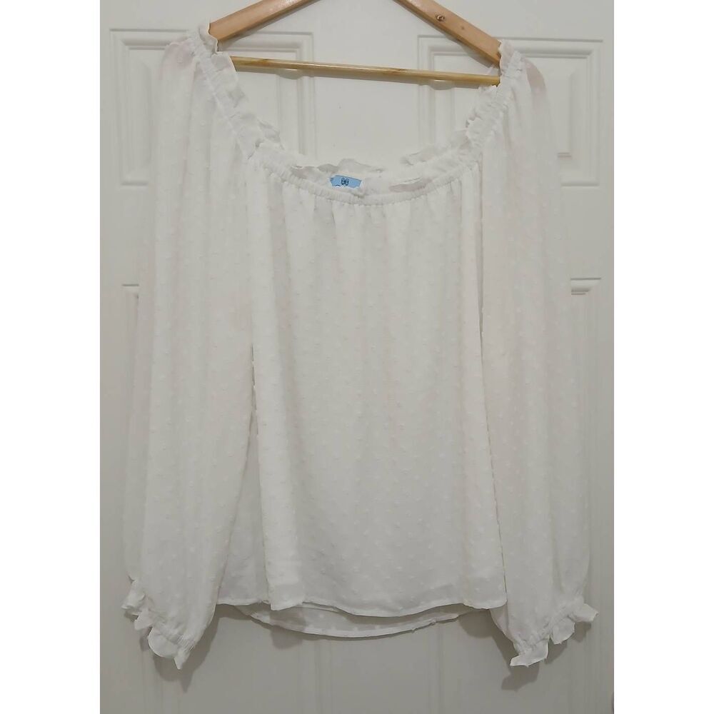 Cece womens xl white off shoulder swiss dot blouse top
